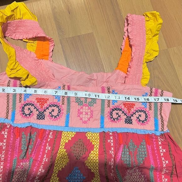 🌸 FARM RIO 🌸by Anthropologie Color blocking Embroidered Mini Dress size XL new - Picture 12 of 13